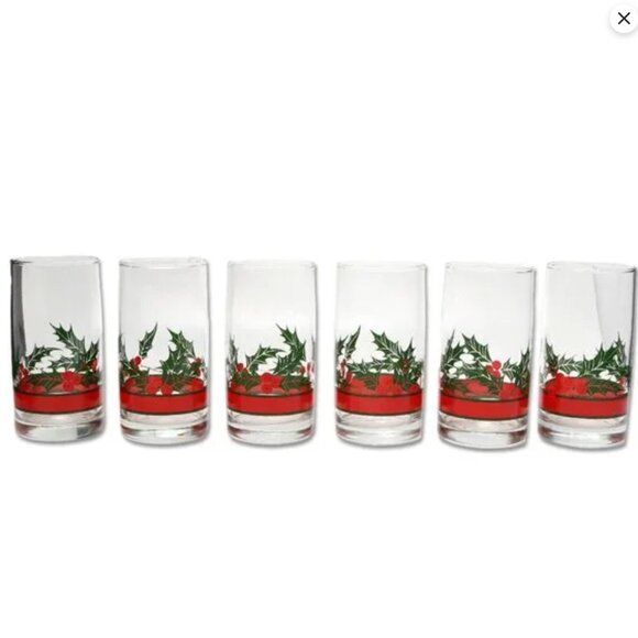 Vintage Libbey Holly & Berries Christmas Drinking Glasses Holidays Green Red x 6 - Picture 12 of 13